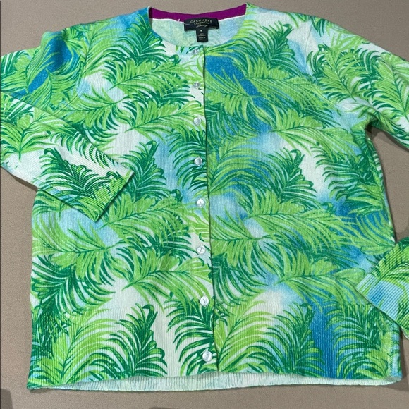 100% Charter Club Cashmere Sweater with Green and Blue Tropical print size M - Picture 1 of 8